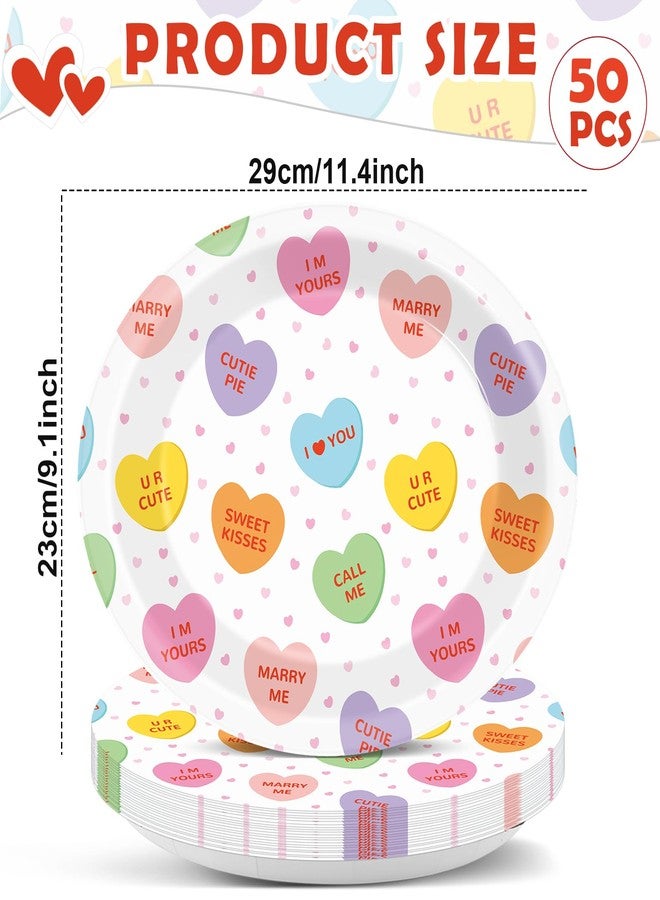 QOUBAI 50Pcs Valentine's Party Oval Plates 11 Inch Disposable Conversation Heart Paper Plate Valentine Tableware Dinnerware Set Heart Platter Dish Tray for Anniversary Wedding Party Decor Supplies - Image 2